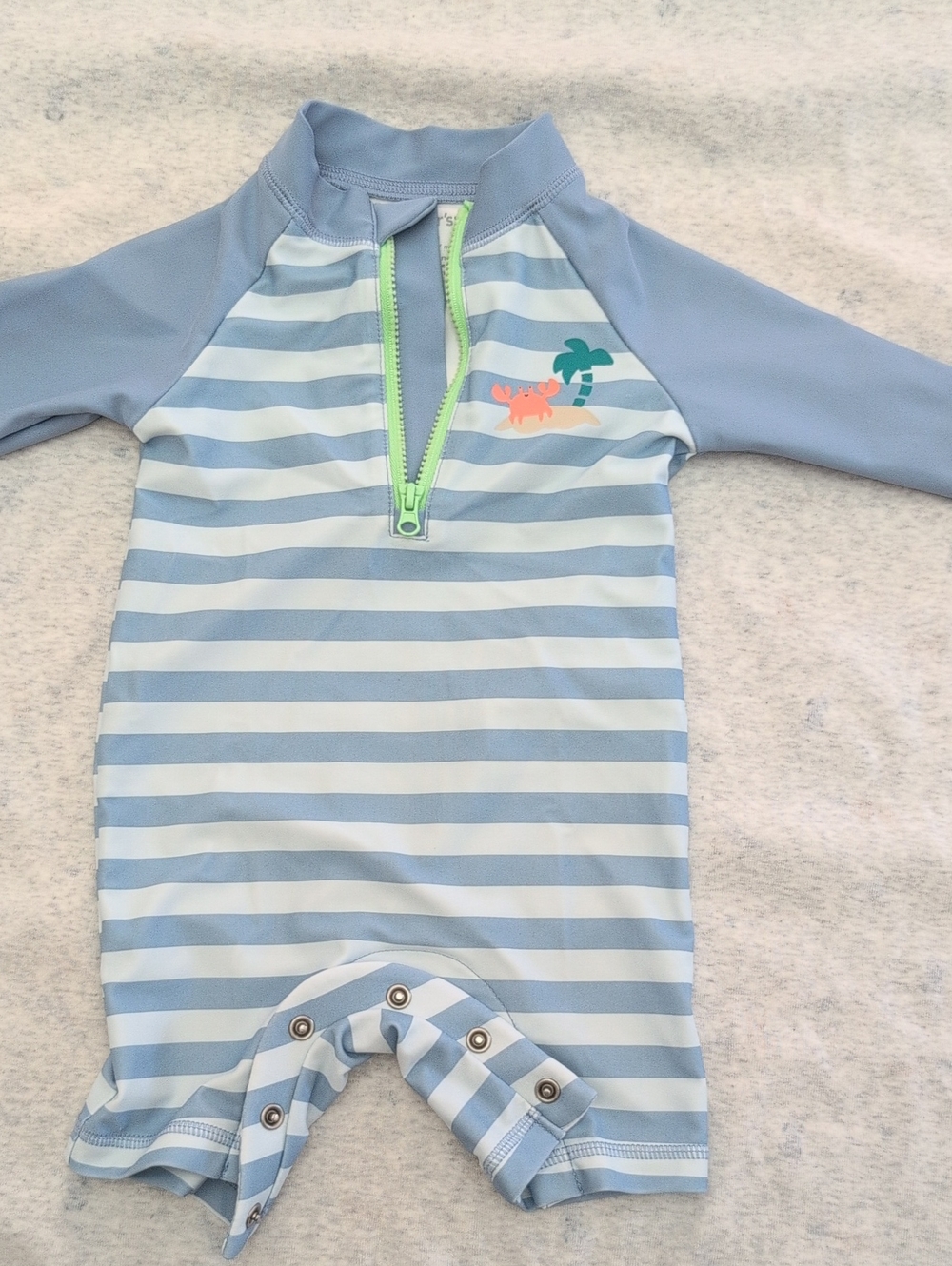 Carter's Blue & White Striped Baby Rashguard One-Piece with Crab